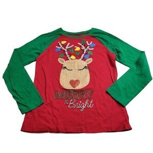 Holiday Time Merry & Bright reindeer Christmas shirt L